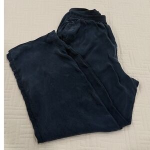 Vintage Savile Row Navy Blue Bemberg Silk Wide Leg Pants Made in USA Large